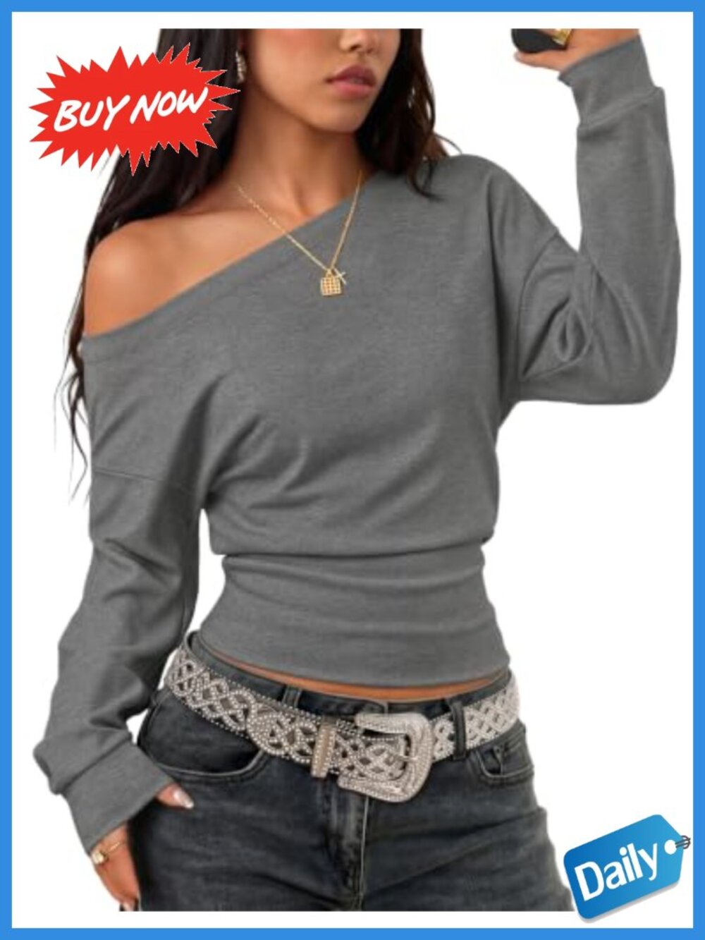 Off Shoulder Long Sleeve Cinched Waist Going Out Top